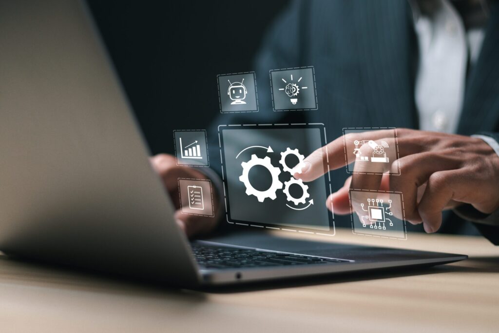 Rpa,,Robotic,Process,Automation,Concept.,Businessman,Use,Laptop,With,Virtual
