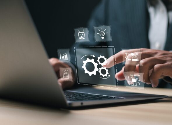 Rpa,,Robotic,Process,Automation,Concept.,Businessman,Use,Laptop,With,Virtual
